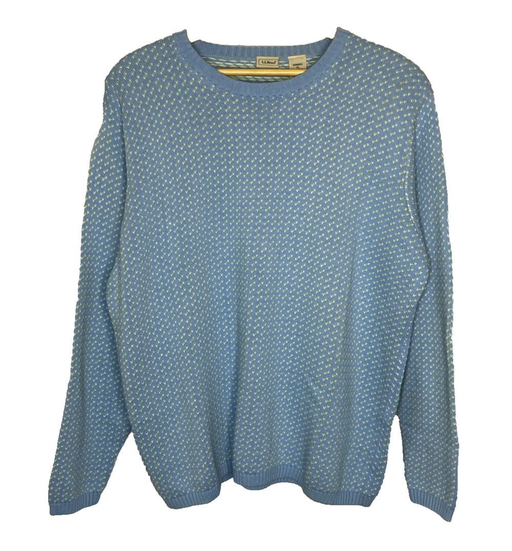 Women's XL Vtg L.L.Bean Blue Needlepoint Knit Cotton Crewneck Sweater